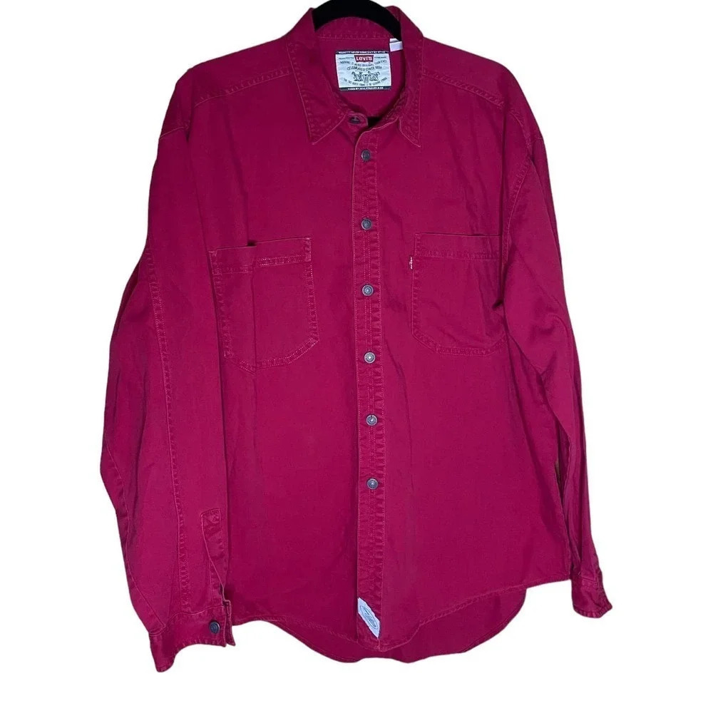 LEVI's Men's VINTAGE Red Button-Up Thick 100% Cotton Fabric Size Large